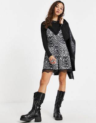 ASOS DESIGN mesh cami playsuit with t-shirt in mono leopard - Discount
