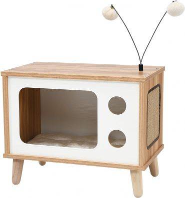Cat's Condo with Scratching Board, Removable Cushion, & Toy Balls - Cheap , 38.95