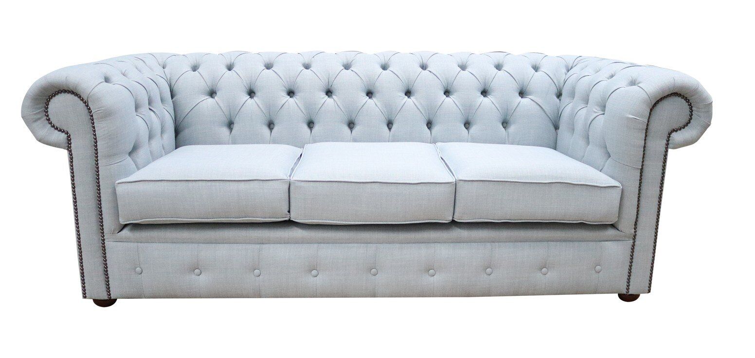 Chesterfield 3 Seater Settee Charles Linen Sky Blue Sofa Offer - Sale , 569.09