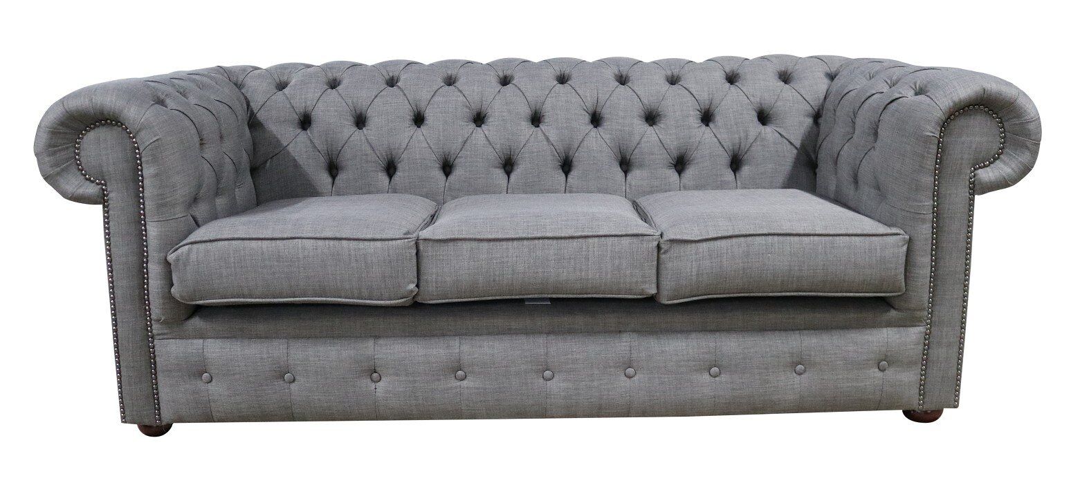 Chesterfield Handmade 3 Seater Settee Charles Real Linen Slate Grey Sofa - Cheap , 560.99