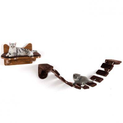 Wall-Mounted Cat Climbing Ladder Shelf Wooden Kitten Bridge Walkway - Cheap , 48.95