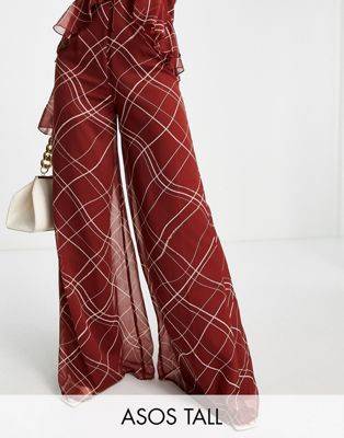 ASOS DESIGN Tall chiffon wide leg trouser in spot print co-ord - Sale , 8