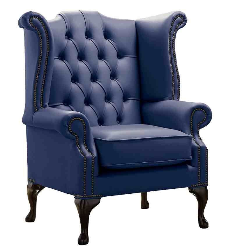 Chesterfield Queen Anne High Back Wing Chair Shelly Bilberry Leather STOCK - Sale , 419.7