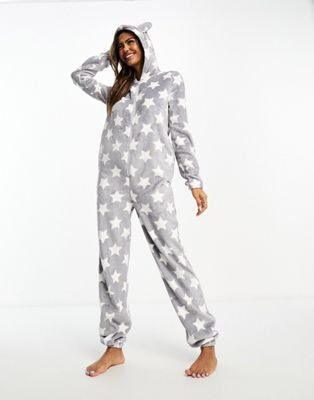 Loungeable fleece star print all in one in dark grey - Cheap ,