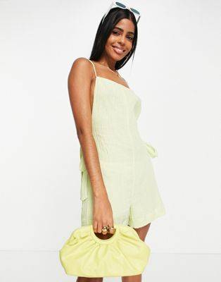 ASOS DESIGN double cloth tie back playsuit in lime - Sale